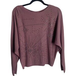 Aaeda Size Medium Sweater Gumdrop Purple Rhinestones Stars Celestial Batwing